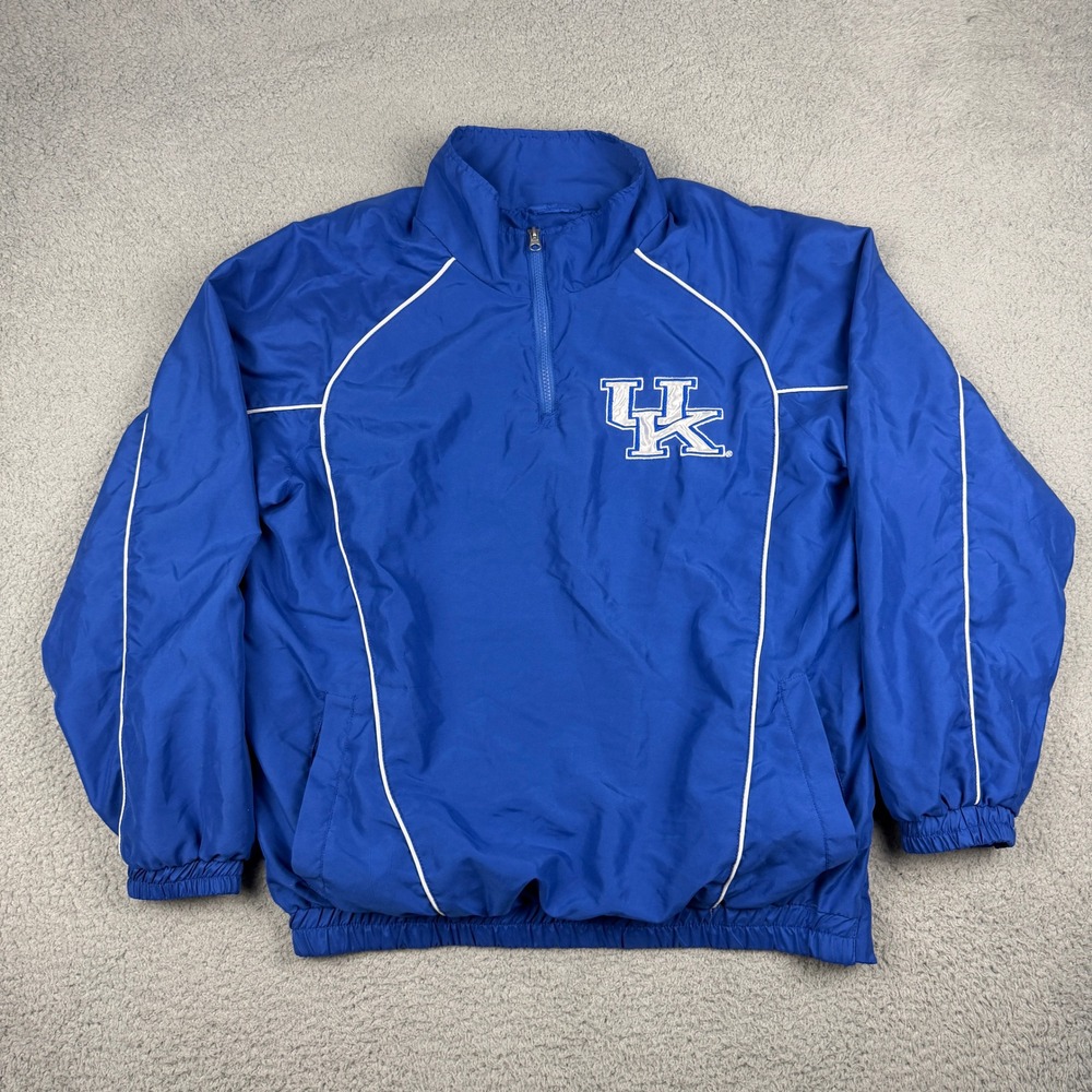 Kentucky Wildcats Windbreaker Mens Medium Blue 1/4 Zip Pullover Jacket 58 Sports